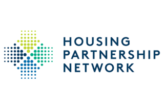 A logo featuring blue and green dots arranged in a geometric pattern, accompanied by the text "Housing Partnership Network."