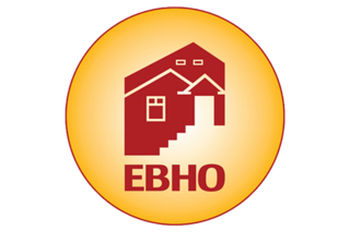 A circular logo featuring a stylized house with stairs, accompanied by the letters "EBHO" in bold font below.