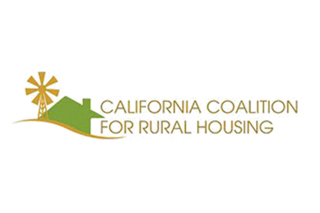 A logo featuring a windmill and a green house, representing the California Coalition for Rural Housing, focusing on rural housing initiatives.