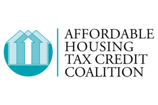 Logo features a stylized graphic of houses and the text "Affordable Housing Tax Credit Coalition," emphasizing housing and tax support.