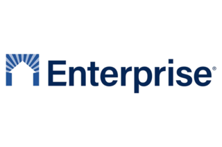 A logo featuring the word "Enterprise" in bold blue letters, accompanied by a stylized arch design above. Simple and professional.