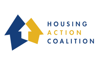 Logo features overlapping blue and yellow house shapes, symbolizing collaboration. The text "Housing Action Coalition" is displayed prominently.