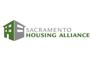 Logo featuring a stylized house design, with “Sacramento Housing Alliance” prominently displayed, emphasizing housing support and community.
