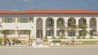 Parkview Glendale features an affordable housing community by EAH Housing with historic style architecture, accessible entrance, and urban neighborhood surroundings.